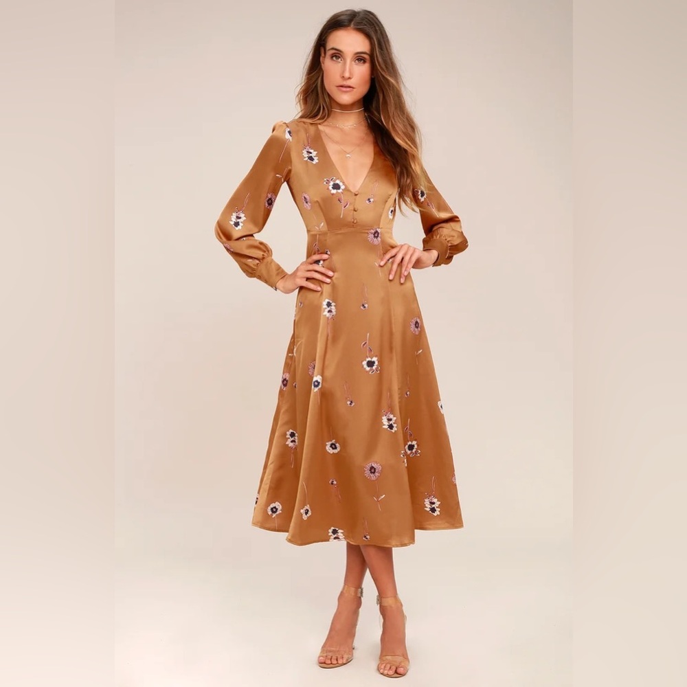 ASTR the Label brown floral midi dress, medium